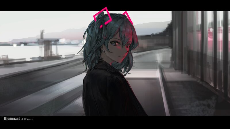 Anime Girl with Blue Hair — Gray, Melancholic