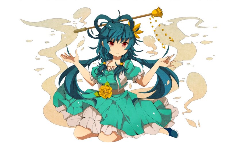 Anime Girl with Blue Hair — Green, Playful