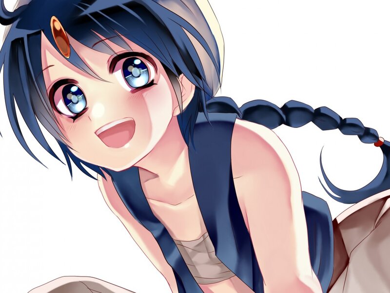 Anime Girl with Blue Hair — Happy, Blue Eyes, Braid
