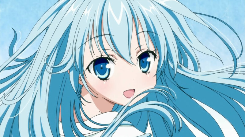 Anime Girl with Blue Hair — Happy, Blue Eyes
