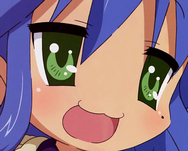 Anime Girl with Blue Hair — Happy, Green Eyes