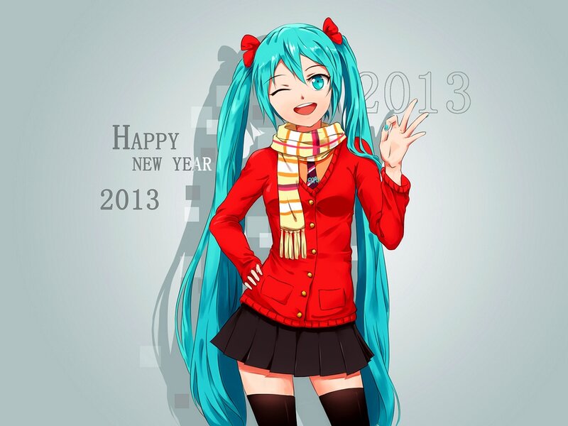 Anime Girl with Blue Hair — Happy, Scarf