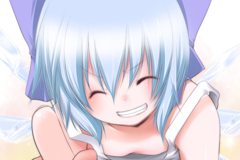 Anime Girl with Blue Hair — Happy, Smiling
