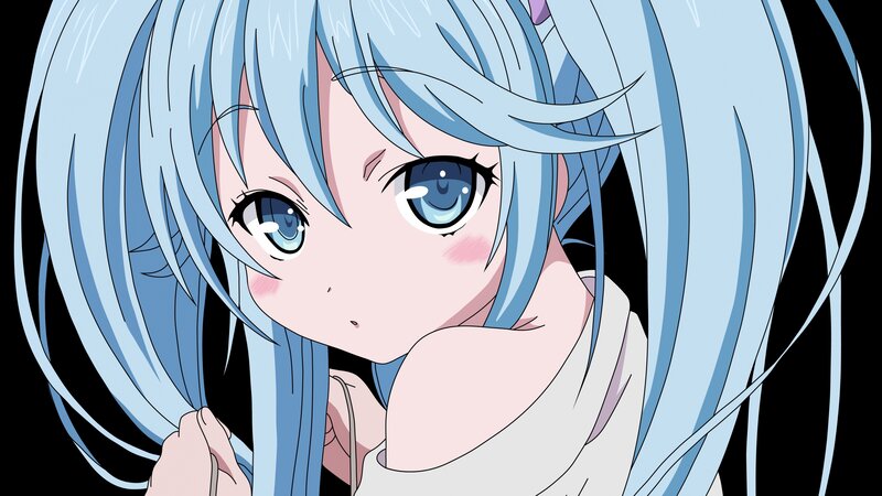 Anime Girl with Blue Hair — Innocent, Blue Eyes, Blush