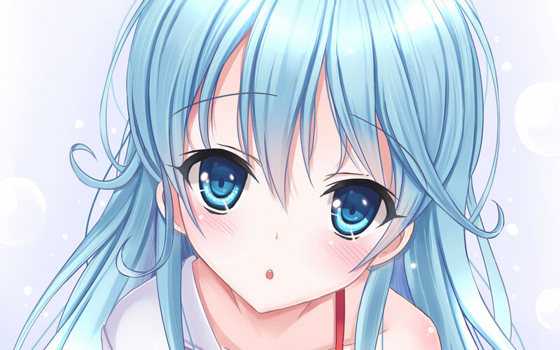 Anime Girl with Blue Hair — Innocent, Eyes