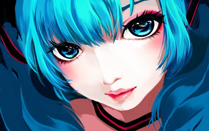 Anime Girl with Blue Hair — Intense, Digital Art