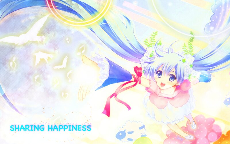 Anime Girl with Blue Hair — Joyful, Birds