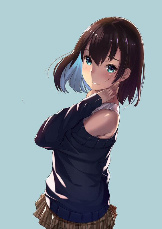 Anime Girl with Blue Hair — Light Blue, Calm, Digital Art