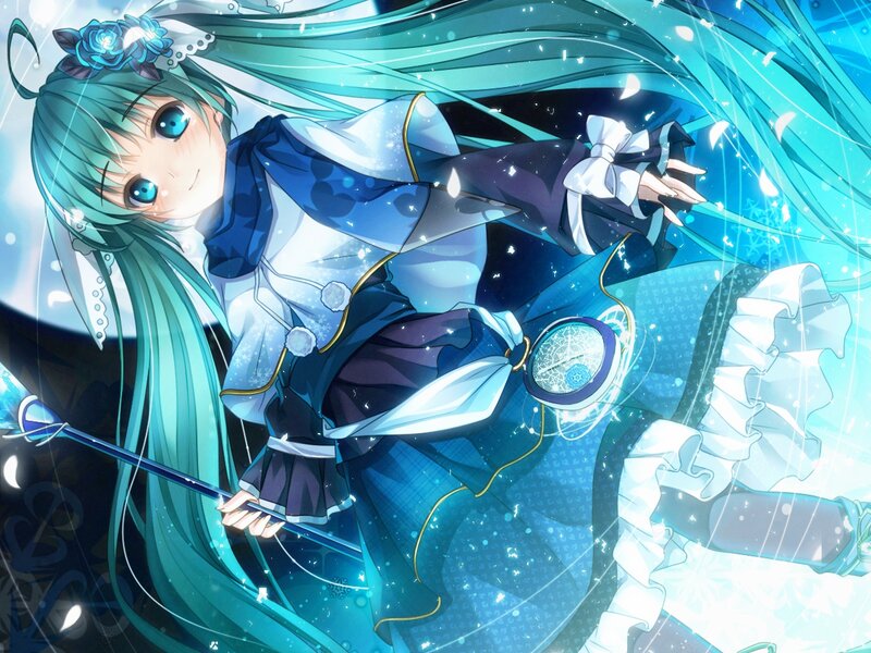 Anime Girl with Blue Hair — Magical, Winter, Digital Art