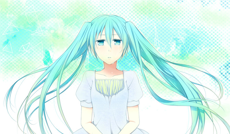 Anime Girl with Blue Hair — Melancholic, Digital Art
