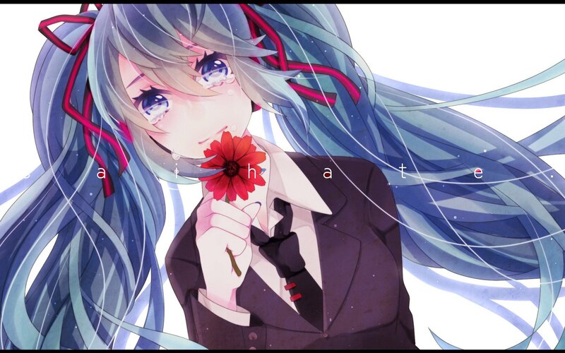 Anime Girl with Blue Hair — Melancholic, Flower