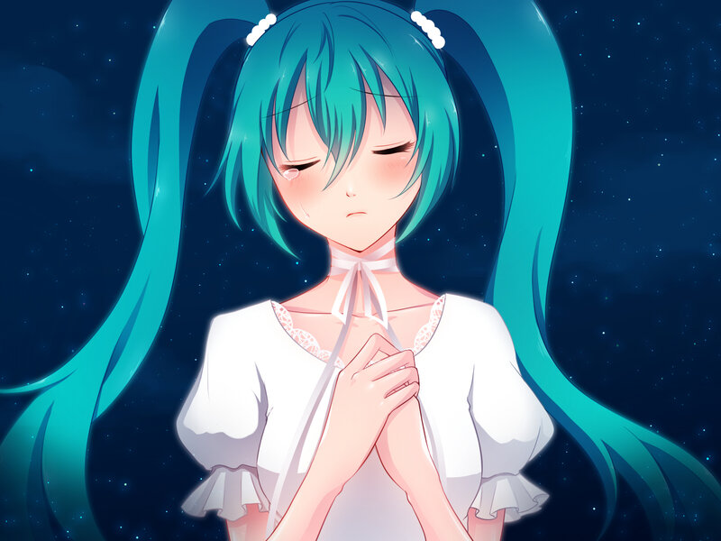 Anime Girl with Blue Hair — Melancholic, Night
