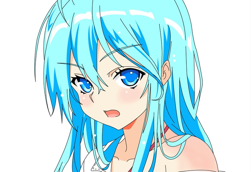 Anime Girl with Blue Hair — Neutral, Blue Eyes, Blush