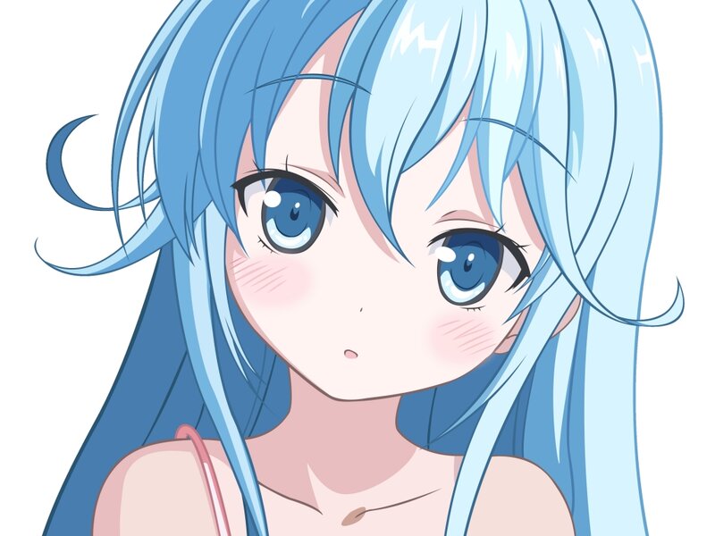 Anime Girl with Blue Hair — Neutral, Blue Eyes