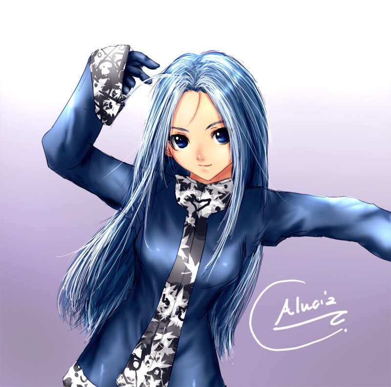 Anime Girl with Blue Hair — Neutral, Digital Art, Blue Jacket