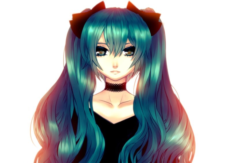 Anime Girl with Blue Hair — Neutral, Digital Art, Bow