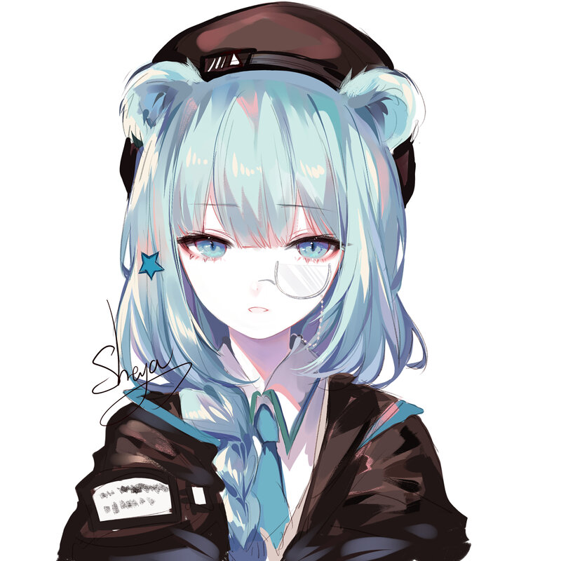 Anime Girl with Blue Hair — Neutral, Digital Art, Hat