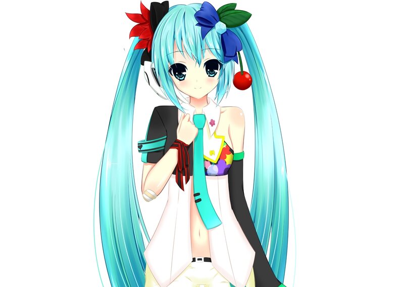 Anime Girl with Blue Hair — Neutral, Digital Art, Long Hair, Cherry