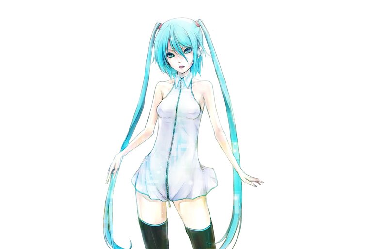 Anime Girl with Blue Hair — Neutral, Digital Art, Long Hair, Dress