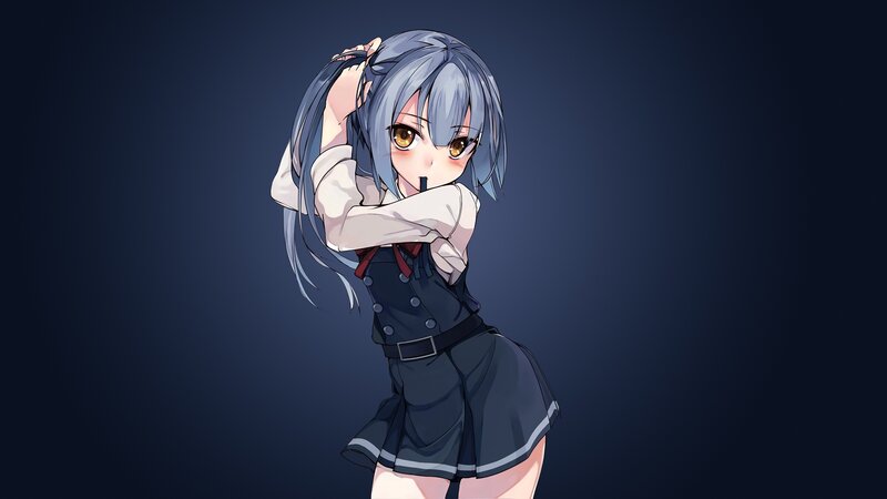 Anime Girl with Blue Hair — Neutral, Digital Art, School Uniform