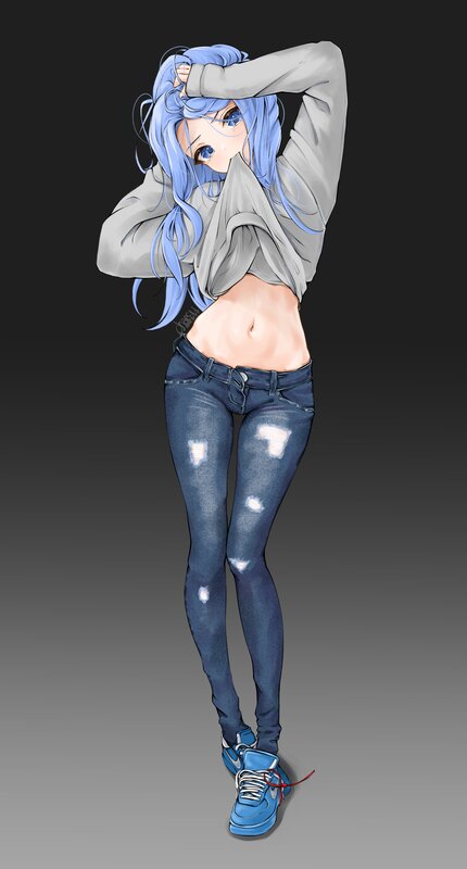 Anime Girl with Blue Hair — Neutral, Digital Art, Sweatshirt