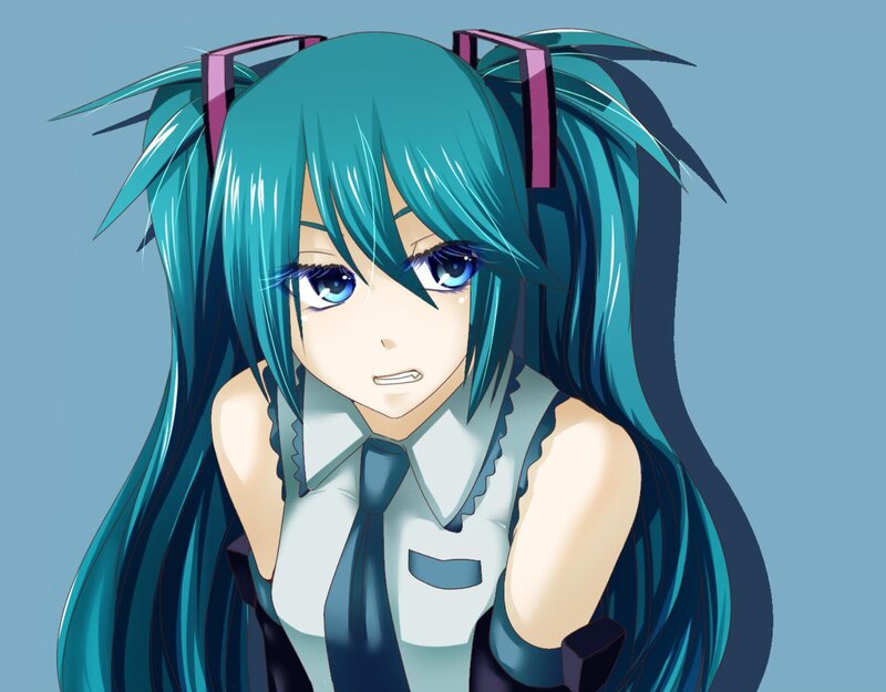 Anime Girl with Blue Hair — Neutral, Digital Art