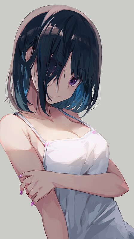 Anime Girl with Blue Hair — Neutral, Digital Art, White Top