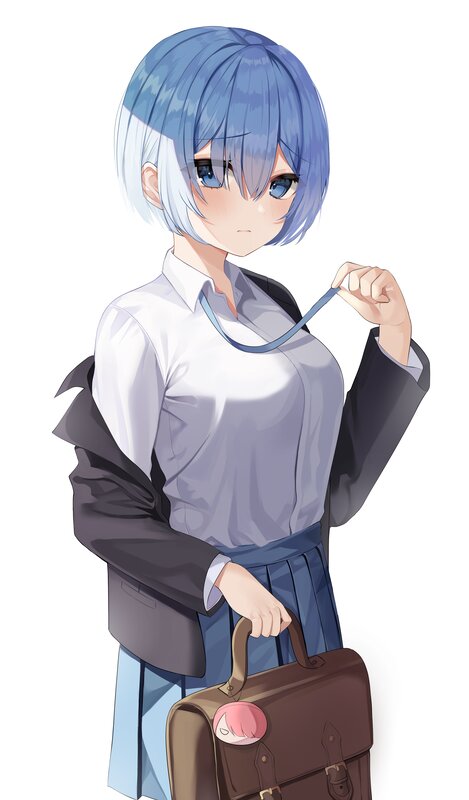 Anime Girl with Blue Hair — Neutral, School Uniform, Briefcase