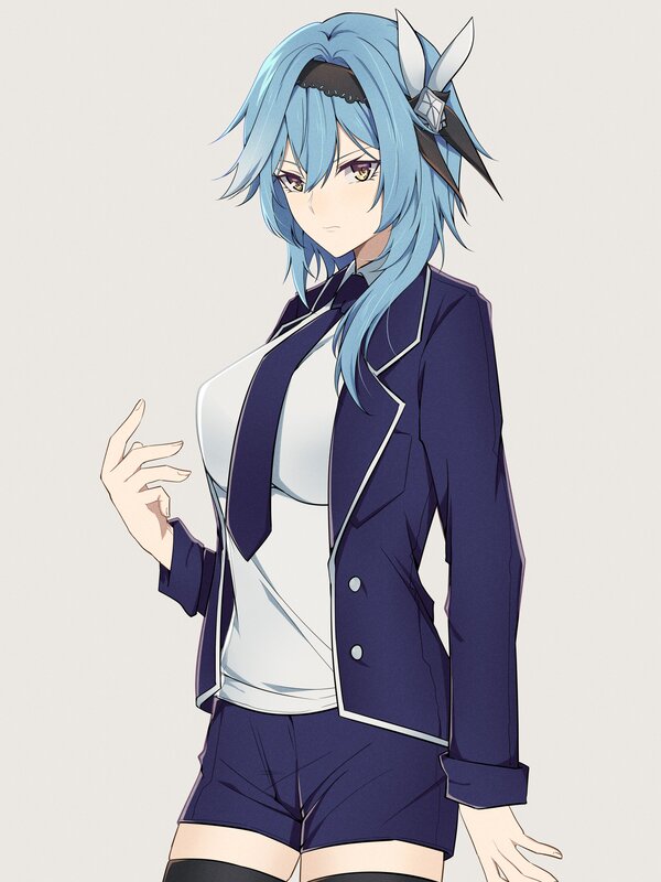 Anime Girl with Blue Hair — Neutral, School Uniform, Headband
