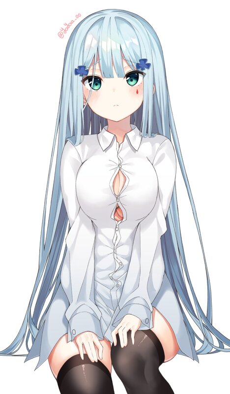 Anime Girl with Blue Hair — Neutral, White Shirt