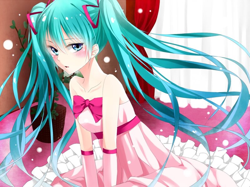 Anime Girl with Blue Hair — Pink, Calm