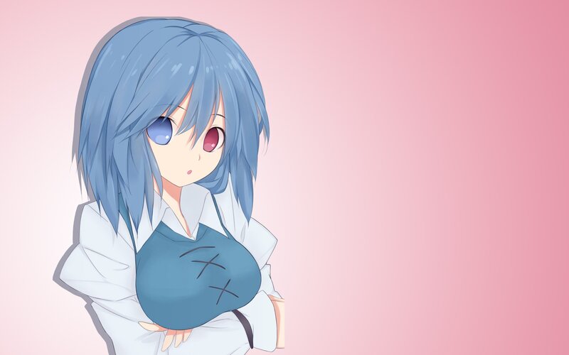Anime Girl with Blue Hair — Pink, Calm, White Shirt