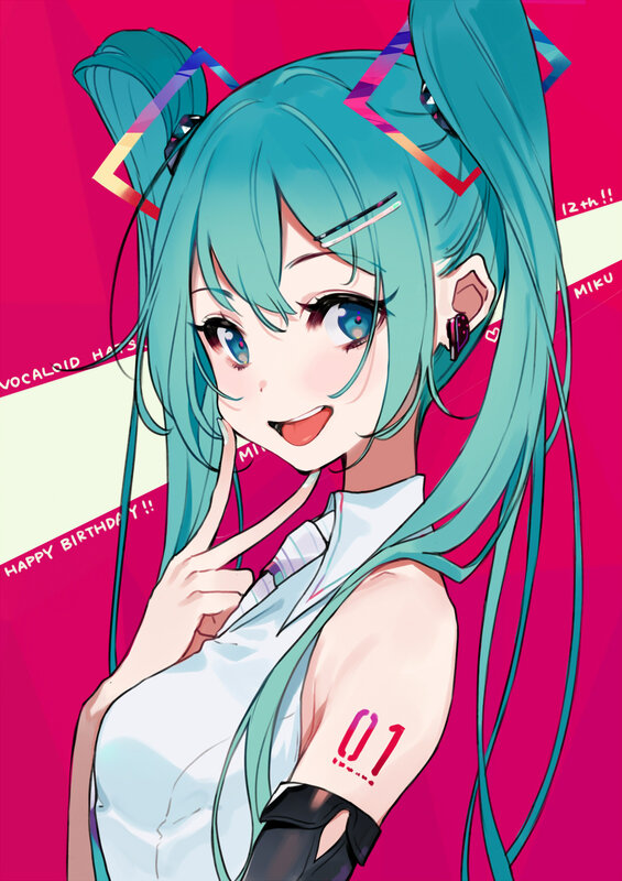 Anime Girl with Blue Hair — Pink, Celebratory