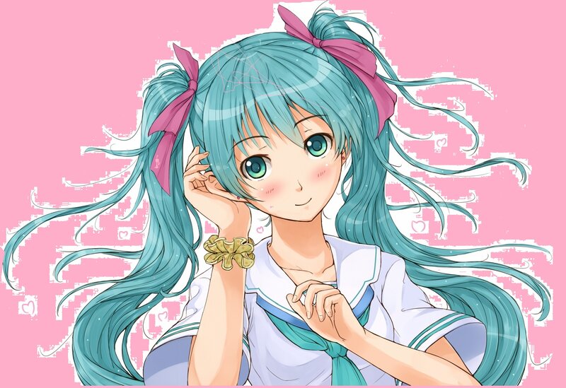 Anime Girl with Blue Hair — Pink, Cheerful