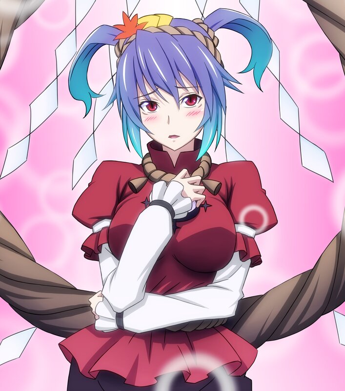 Anime Girl with Blue Hair — Pink, Dramatic, Red Eyes