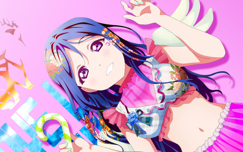 Anime Girl with Blue Hair — Pink, Playful, Candy Cane