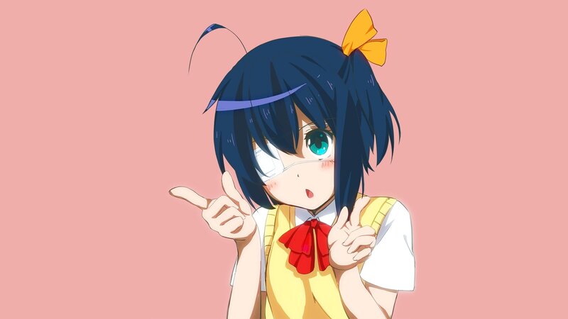 Anime Girl with Blue Hair — Pink, Playful, Yellow Bow