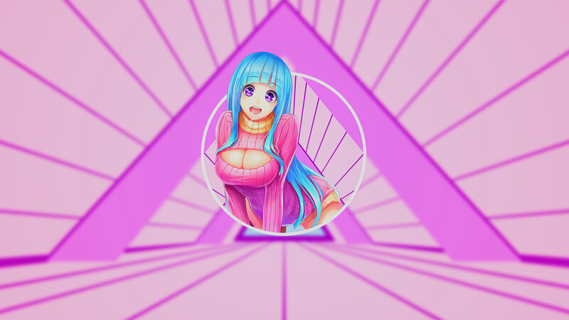 Anime Girl with Blue Hair — Pink, Vibrant