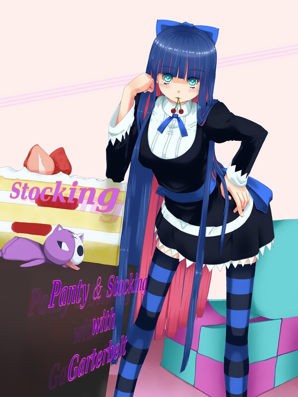 Anime Girl with Blue Hair — Playful, Cake