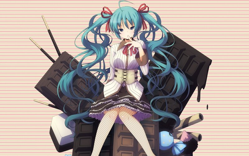 Anime Girl with Blue Hair — Playful, Chocolate, Candy
