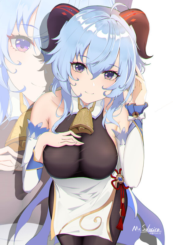 Anime Girl with Blue Hair — Playful, Digital Art, Bell