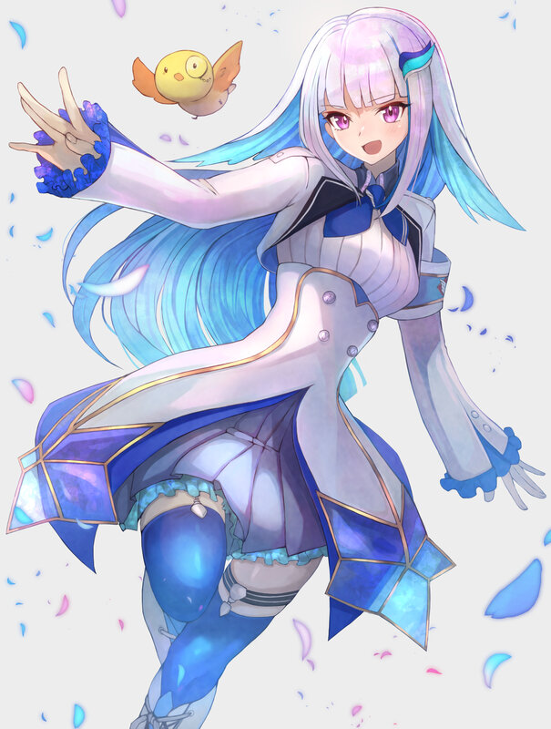 Anime Girl with Blue Hair — Playful, Digital Art, Bird