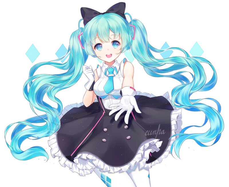 Anime Girl with Blue Hair — Playful, Digital Art, Bow