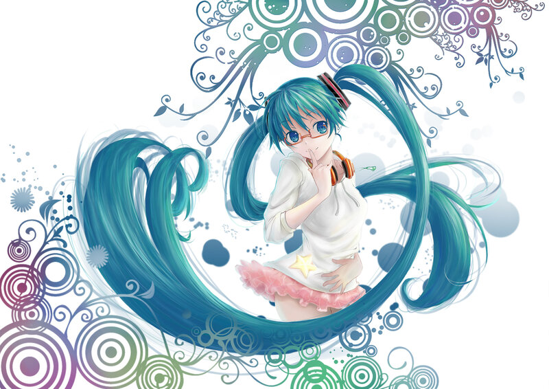Anime Girl with Blue Hair — Playful, Digital Art, Glasses, Headphones