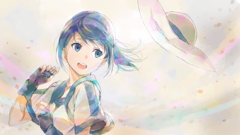 Anime Girl with Blue Hair — Playful, Digital Art, Hat