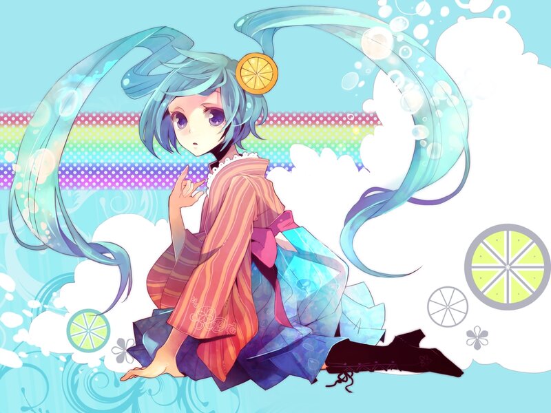 Anime Girl with Blue Hair — Playful, Digital Art, Lemon Slice