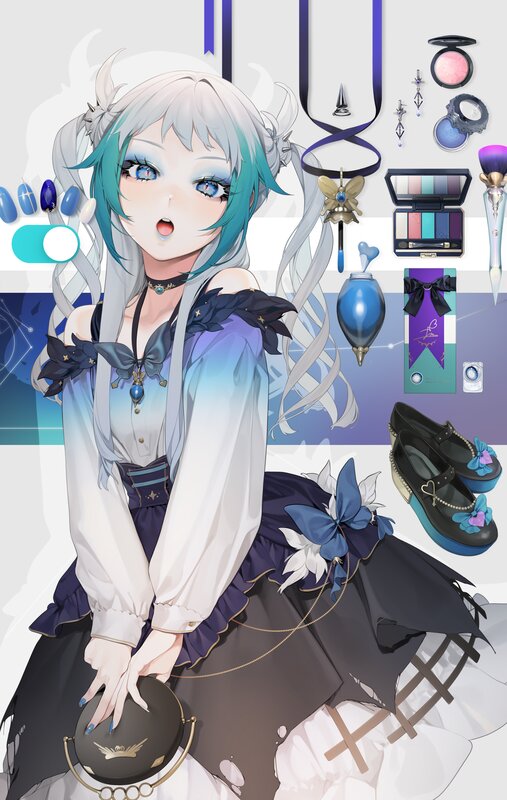 Anime Girl with Blue Hair — Playful, Digital Art, Makeup