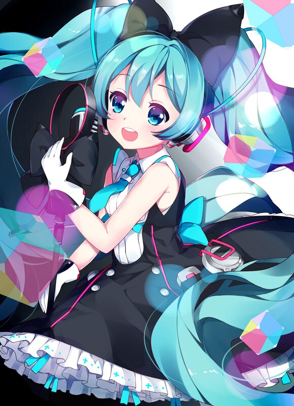 Anime Girl with Blue Hair — Playful, Digital Art, Microphone