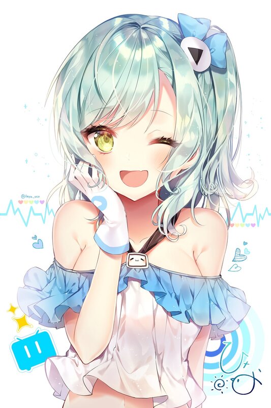 Anime Girl with Blue Hair — Playful, Digital Art, Winking