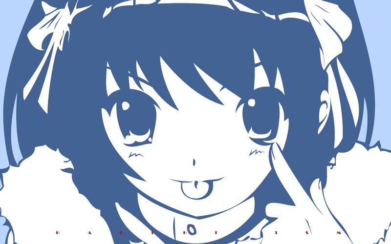Anime Girl with Blue Hair — Playful, Eyes, Cheeks, Bows